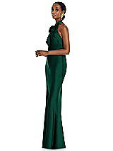 Side View Thumbnail - Hunter Green Scarf Tie Stand Collar Maxi Dress with Front Slit