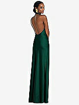 Rear View Thumbnail - Hunter Green Scarf Tie Stand Collar Maxi Dress with Front Slit