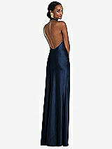 Rear View Thumbnail - Midnight Navy Scarf Tie Stand Collar Maxi Dress with Front Slit