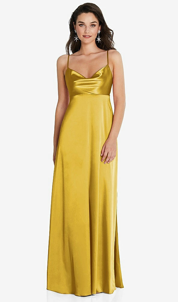 Front View - Marigold Cowl-Neck Empire Waist Maxi Dress with Adjustable Straps