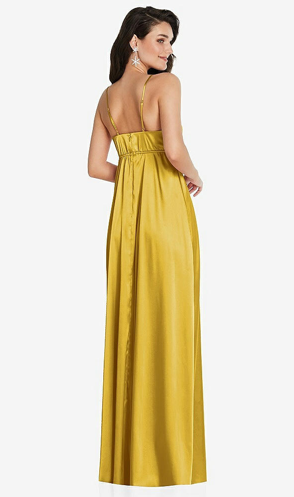 Back View - Marigold Cowl-Neck Empire Waist Maxi Dress with Adjustable Straps