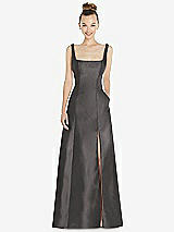 Front View Thumbnail - Caviar Gray Sleeveless Square-Neck Princess Line Gown with Pockets