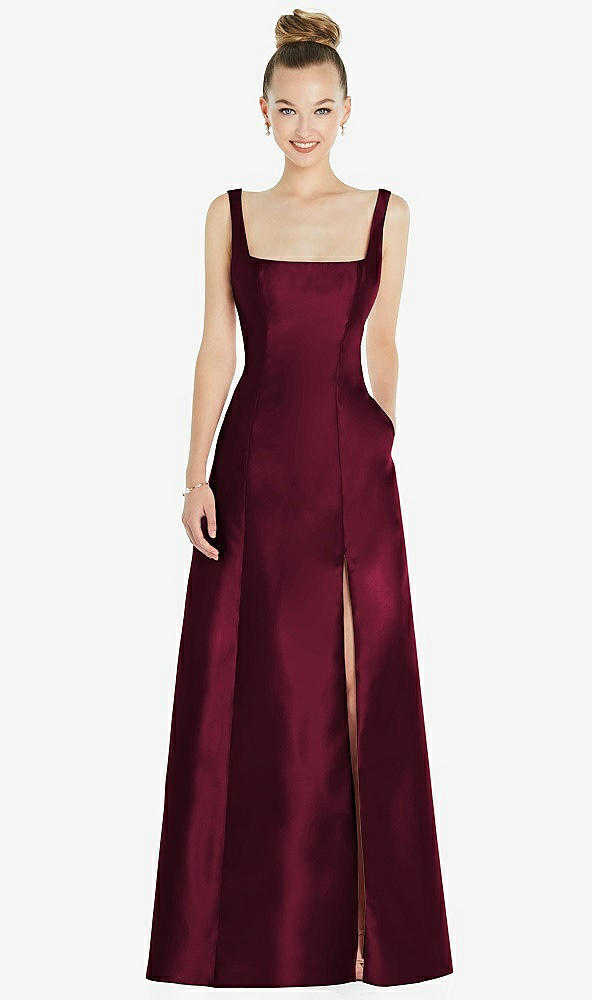 Front View - Cabernet Sleeveless Square-Neck Princess Line Gown with Pockets