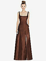 Front View Thumbnail - Cognac Sleeveless Square-Neck Princess Line Gown with Pockets