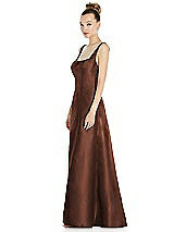 Side View Thumbnail - Cognac Sleeveless Square-Neck Princess Line Gown with Pockets