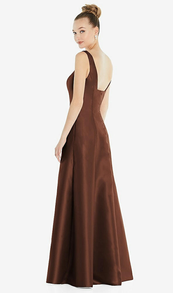 Back View - Cognac Sleeveless Square-Neck Princess Line Gown with Pockets