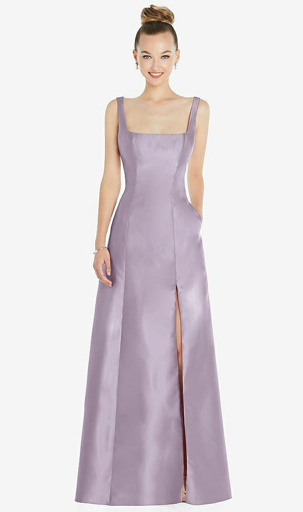 Front View - Lilac Haze Sleeveless Square-Neck Princess Line Gown with Pockets
