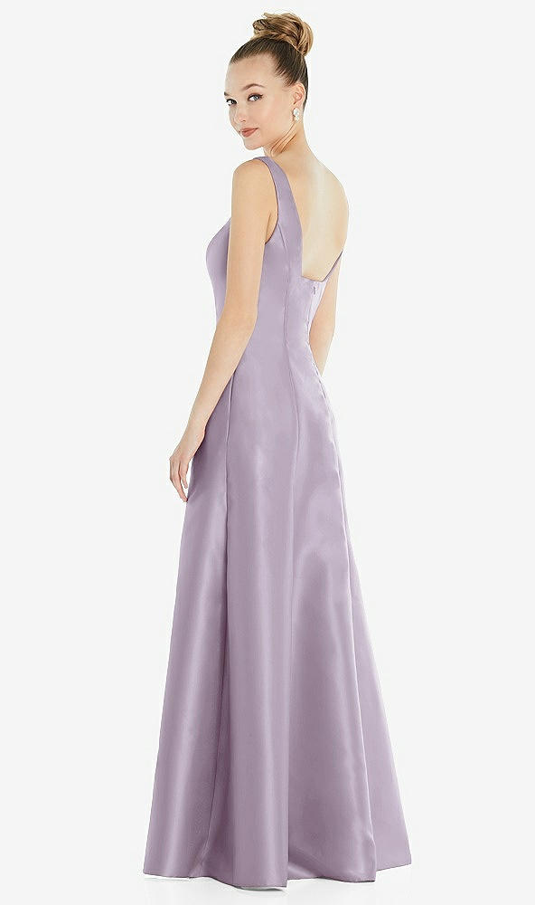 Back View - Lilac Haze Sleeveless Square-Neck Princess Line Gown with Pockets