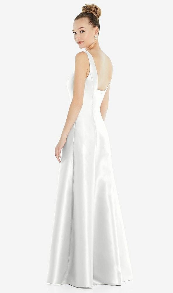 Back View - White Sleeveless Square-Neck Princess Line Gown with Pockets