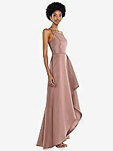 Alt View 2 Thumbnail - Neu Nude One-Shoulder Satin Gown with Draped Front Slit and Pockets