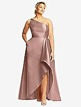 Front View Thumbnail - Neu Nude One-Shoulder Satin Gown with Draped Front Slit and Pockets