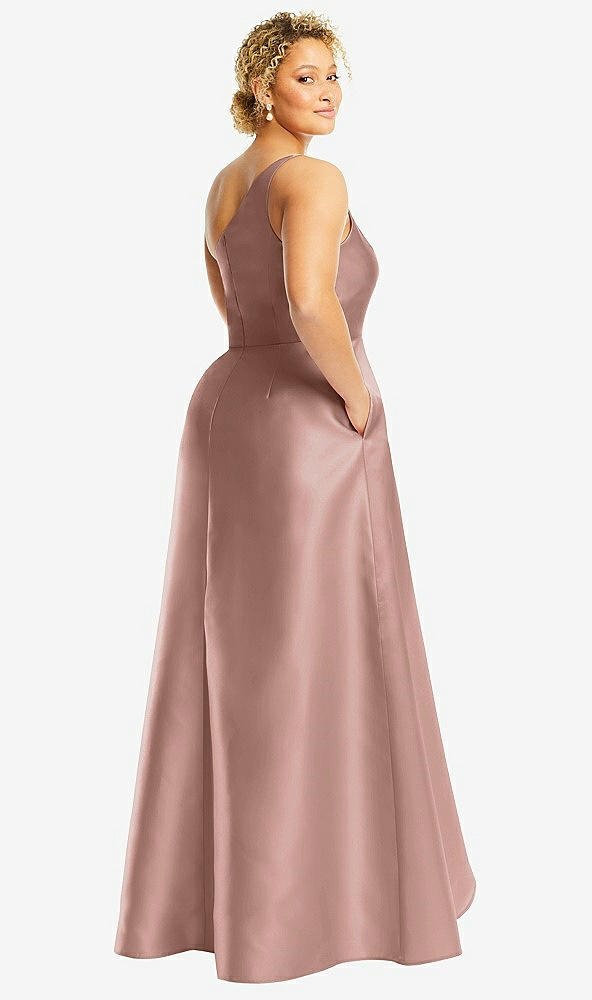 Back View - Neu Nude One-Shoulder Satin Gown with Draped Front Slit and Pockets