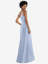 Alt View 3 Thumbnail - Sky Blue One-Shoulder Satin Gown with Draped Front Slit and Pockets