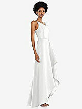 Alt View 2 Thumbnail - White One-Shoulder Satin Gown with Draped Front Slit and Pockets