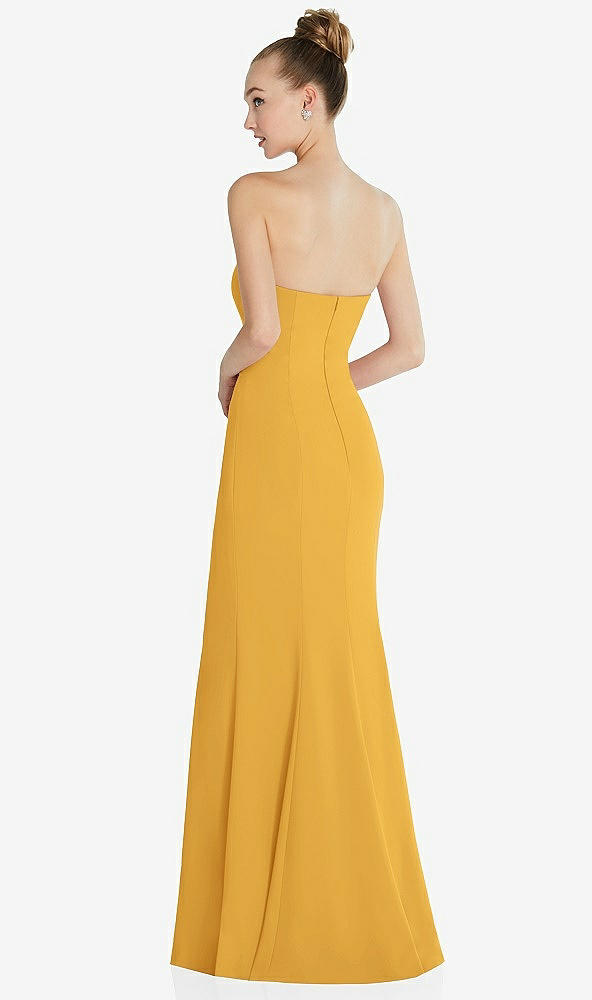 Back View - NYC Yellow Strapless Princess Line Crepe Mermaid Gown