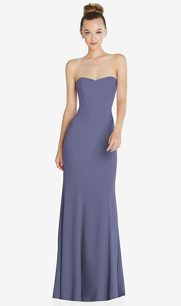 Front View - French Blue Strapless Princess Line Crepe Mermaid Gown
