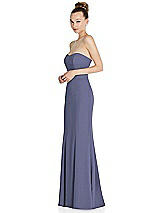 Side View Thumbnail - French Blue Strapless Princess Line Crepe Mermaid Gown