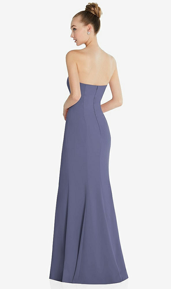 Back View - French Blue Strapless Princess Line Crepe Mermaid Gown