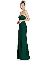 Side View Thumbnail - Hunter Green Strapless Princess Line Crepe Mermaid Gown