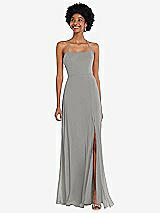 Alt View 1 Thumbnail - Chelsea Gray Scoop Neck Convertible Tie-Strap Maxi Dress with Front Slit