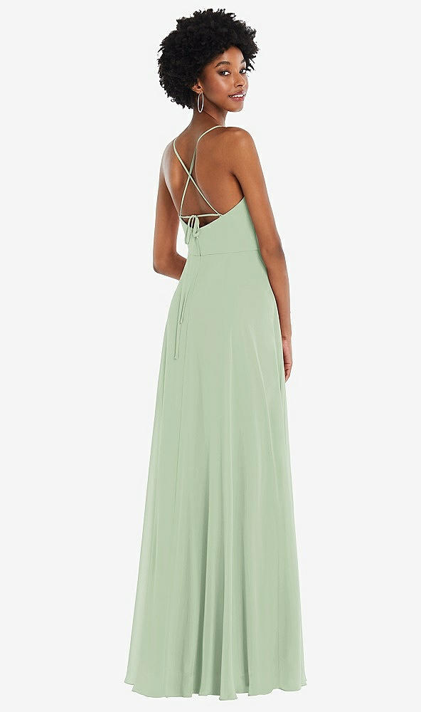 Back View - Celadon Scoop Neck Convertible Tie-Strap Maxi Dress with Front Slit
