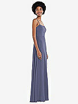 Side View Thumbnail - French Blue Scoop Neck Convertible Tie-Strap Maxi Dress with Front Slit