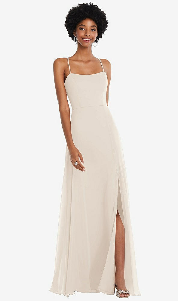 Front View - Oat Scoop Neck Convertible Tie-Strap Maxi Dress with Front Slit
