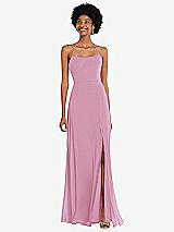 Alt View 1 Thumbnail - Powder Pink Scoop Neck Convertible Tie-Strap Maxi Dress with Front Slit