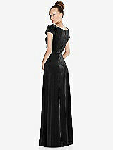 Rear View Thumbnail - Black Cap Sleeve Faux Wrap Velvet Maxi Dress with Pockets