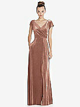 Front View Thumbnail - Tawny Rose Cap Sleeve Faux Wrap Velvet Maxi Dress with Pockets