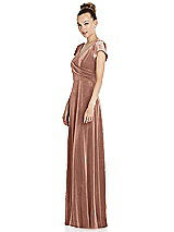 Side View Thumbnail - Tawny Rose Cap Sleeve Faux Wrap Velvet Maxi Dress with Pockets