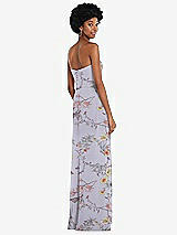 Rear View Thumbnail - Butterfly Botanica Silver Dove Strapless Sweetheart Maxi Dress with Pleated Front Slit 
