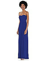 Side View Thumbnail - Cobalt Blue Strapless Sweetheart Maxi Dress with Pleated Front Slit 