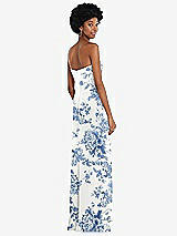 Rear View Thumbnail - Cottage Rose Dusk Blue Strapless Sweetheart Maxi Dress with Pleated Front Slit 