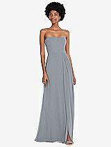 Front View Thumbnail - Platinum Strapless Sweetheart Maxi Dress with Pleated Front Slit 