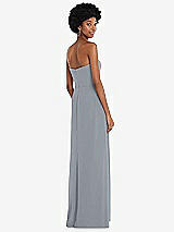 Rear View Thumbnail - Platinum Strapless Sweetheart Maxi Dress with Pleated Front Slit 