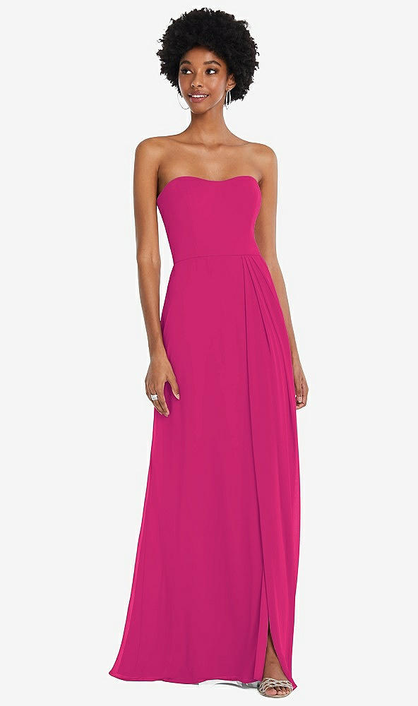 Front View - Think Pink Strapless Sweetheart Maxi Dress with Pleated Front Slit 