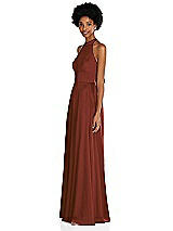 Side View Thumbnail - Auburn Moon Stand Collar Cutout Tie Back Maxi Dress with Front Slit