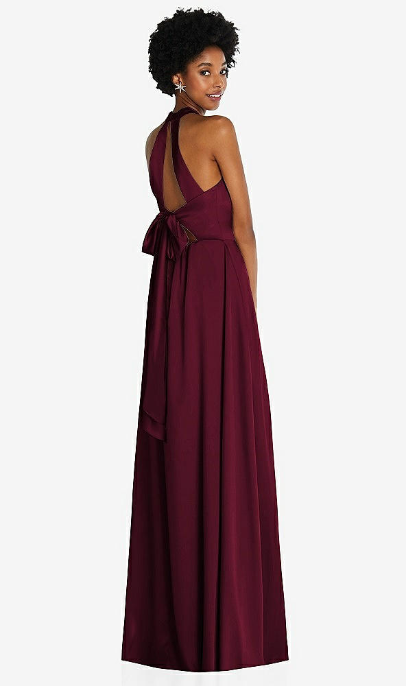 Back View - Cabernet Stand Collar Cutout Tie Back Maxi Dress with Front Slit