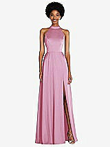 Front View Thumbnail - Powder Pink Stand Collar Cutout Tie Back Maxi Dress with Front Slit