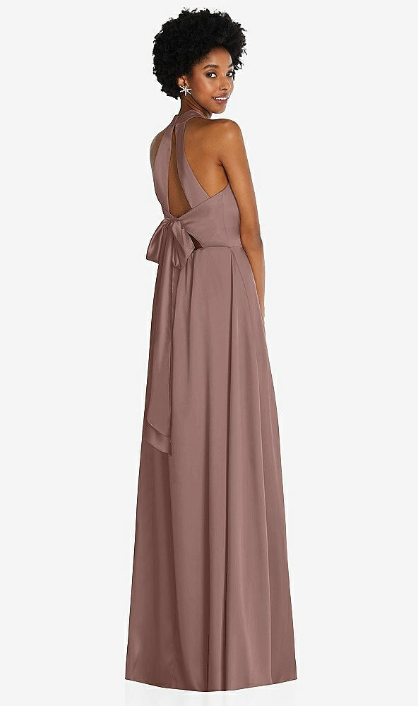 Back View - Sienna Stand Collar Cutout Tie Back Maxi Dress with Front Slit