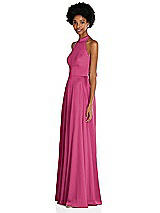 Side View Thumbnail - Tea Rose Stand Collar Cutout Tie Back Maxi Dress with Front Slit