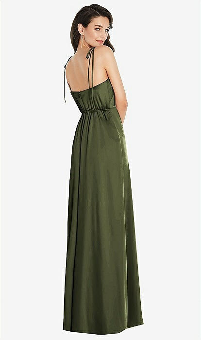 Skinny Tie Shoulder Satin Maxi Dress with Front Slit