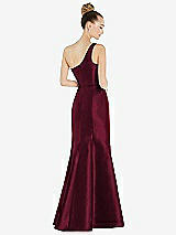 Rear View Thumbnail - Cabernet Draped One-Shoulder Satin Trumpet Gown with Front Slit