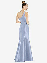 Rear View Thumbnail - Sky Blue Draped One-Shoulder Satin Trumpet Gown with Front Slit