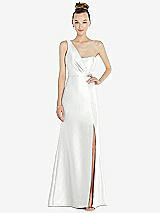 Front View Thumbnail - White Draped One-Shoulder Satin Trumpet Gown with Front Slit