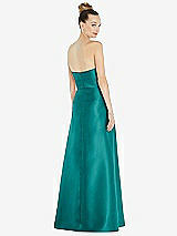 Rear View Thumbnail - Jade Basque-Neck Strapless Satin Gown with Mini Sash