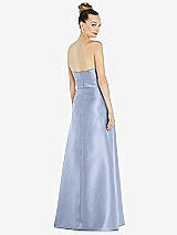 Rear View Thumbnail - Sky Blue Basque-Neck Strapless Satin Gown with Mini Sash