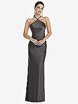 Front View Thumbnail - Caviar Gray Diamond Halter Bias Maxi Slip Dress with Convertible Straps