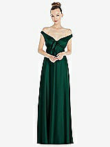 Alt View 2 Thumbnail - Hunter Green Convertible Strap Empire Waist Satin Maxi Dress